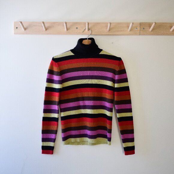 vtg bold striped cotton turtleneck - Picture 1 of 4